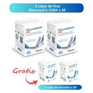 Oferta Tiras Glucoquick G30a 2 cajas x 50 GRATIS 2 cajas de lancetas x 50