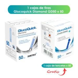 Tiras Diamond para Glucómetro Glucoquick GD50/Voice/Mini/caja x 50 Gratis 50 lancetas