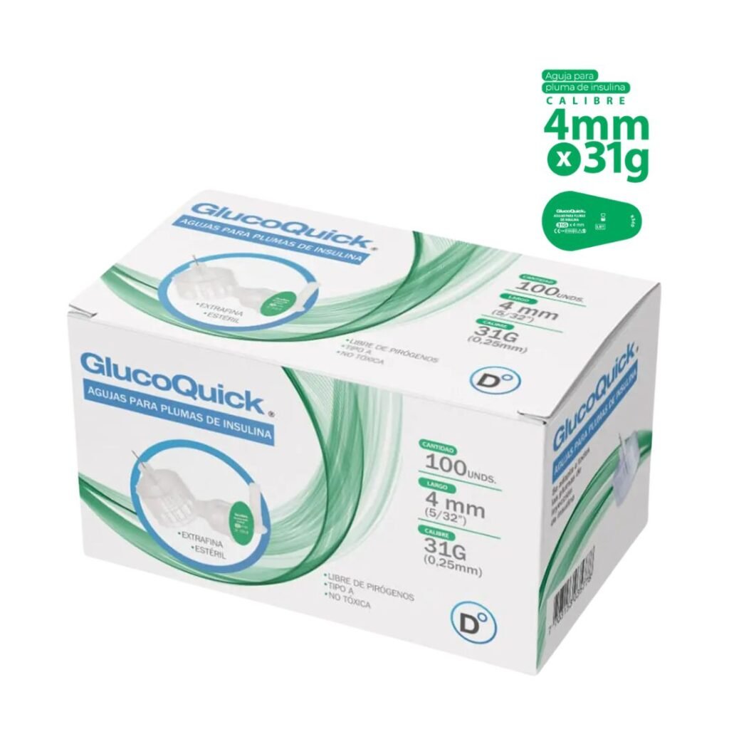 Caja de agujas para esfero de insulina 4mm 31G universales.