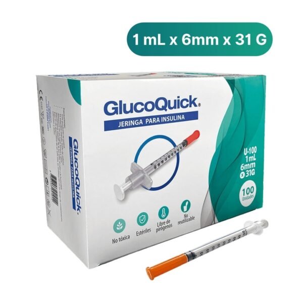 Caja por 100 jeringas para insulina GlucoQuick 1ml 31G x 6mm