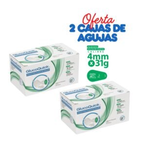 Pack de 2 cajas de agujas GlucoQuick 4mm x 31G para esfero de insulina