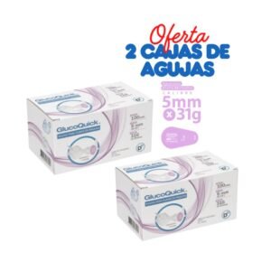 Pack de 2 cajas de agujas GlucoQuick 5mm x 31G para esfero de insulina