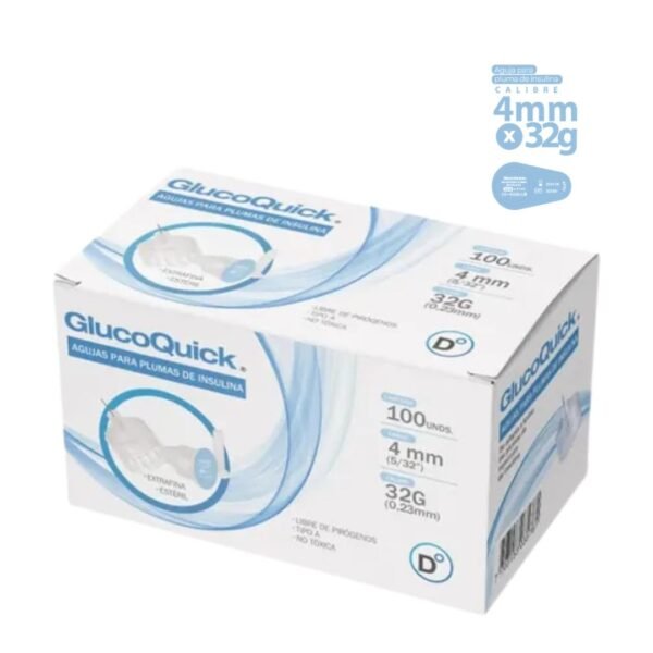 Caja de agujas para esfero o pluma de insulina 4mm 32G universales.