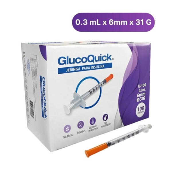 Caja por 100 jeringas para insulina GlucoQuick 0.3ml 31G x 6mm