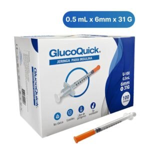 Caja por 100 jeringas para insulina GlucoQuick 0.5ml 31G x 6m